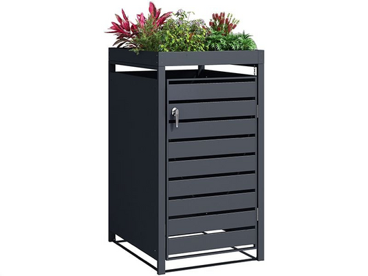 Anthracite Galvanized Steel Wheelie Bin Cover with Planter - Single