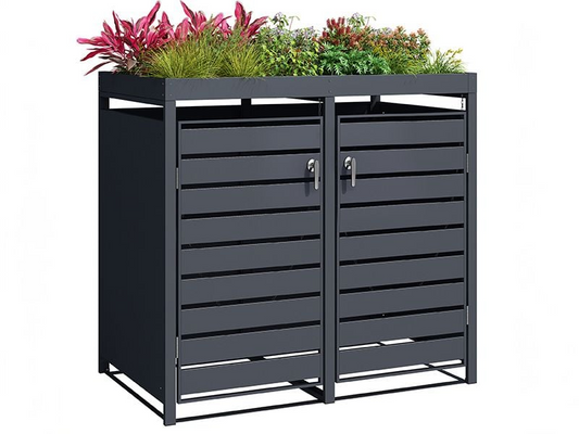 Anthracite Galvanized Steel Wheelie Bin Cover with Planter - Double